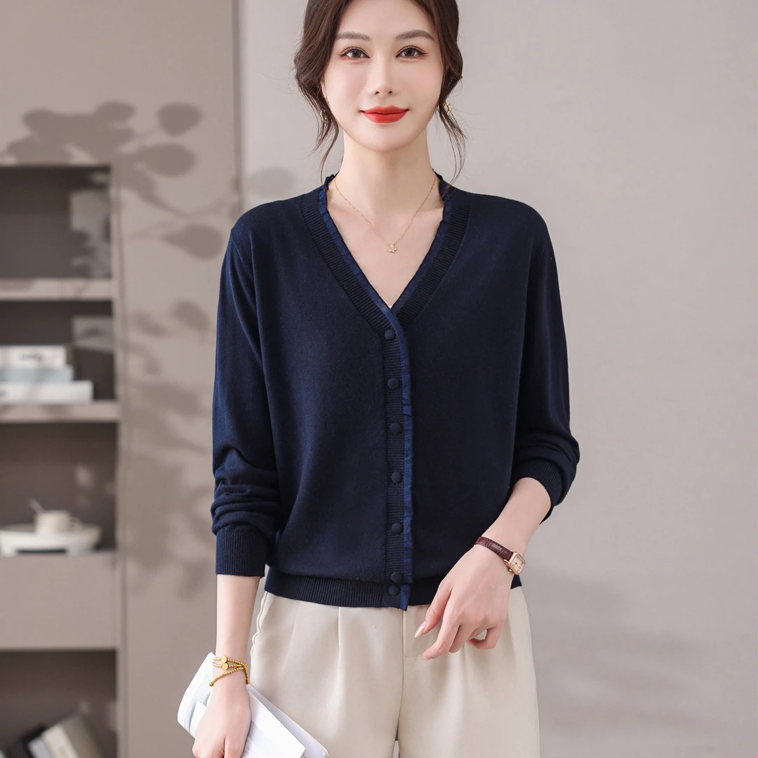 品牌高端女装毛衫外搭秋季2025年薄款长袖针织开衫大码宽松薄外套