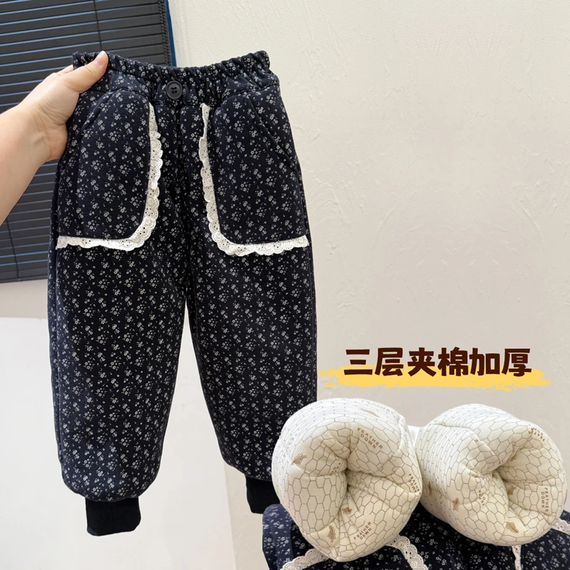 秋冬款女童潮款三层夹棉加厚棉裤女宝宝韩版外穿裤子儿童休闲童装