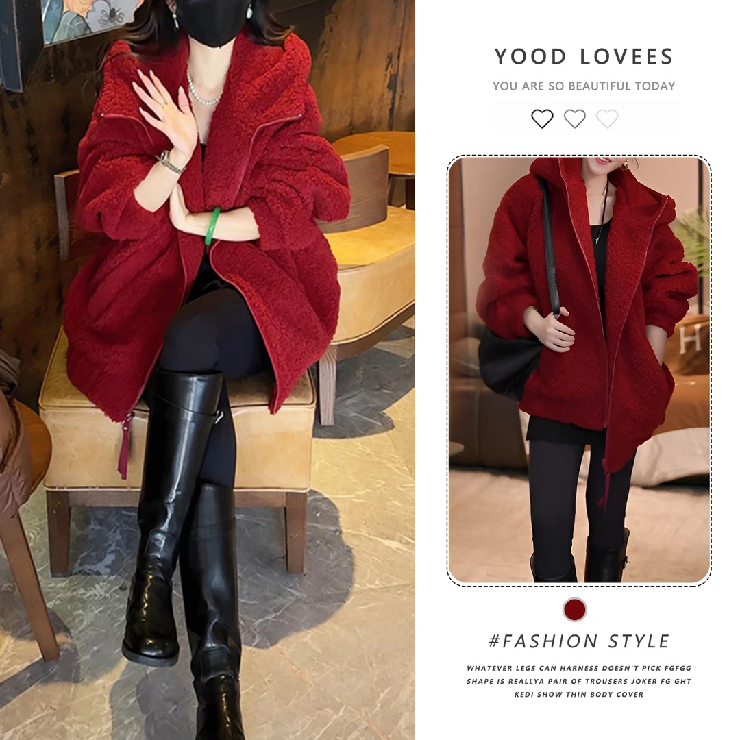 洋气连帽韩版复古毛毛上衣法式冬季2025新款宽松减龄设计感短外套