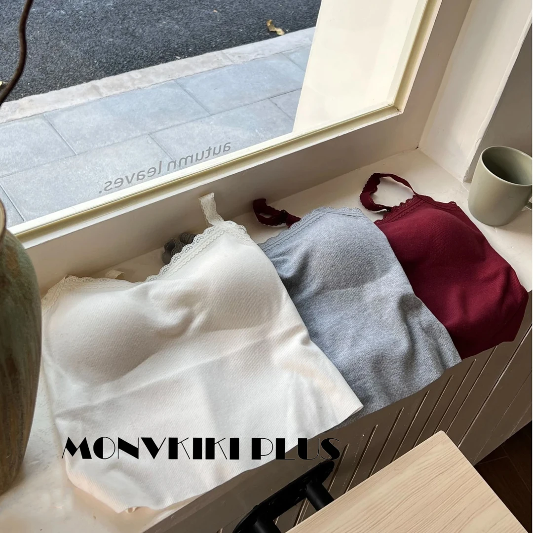 MoNvKiKiPlus5【蕾丝吊带背心】磨毛蕾丝背心冬季打底保暖9011