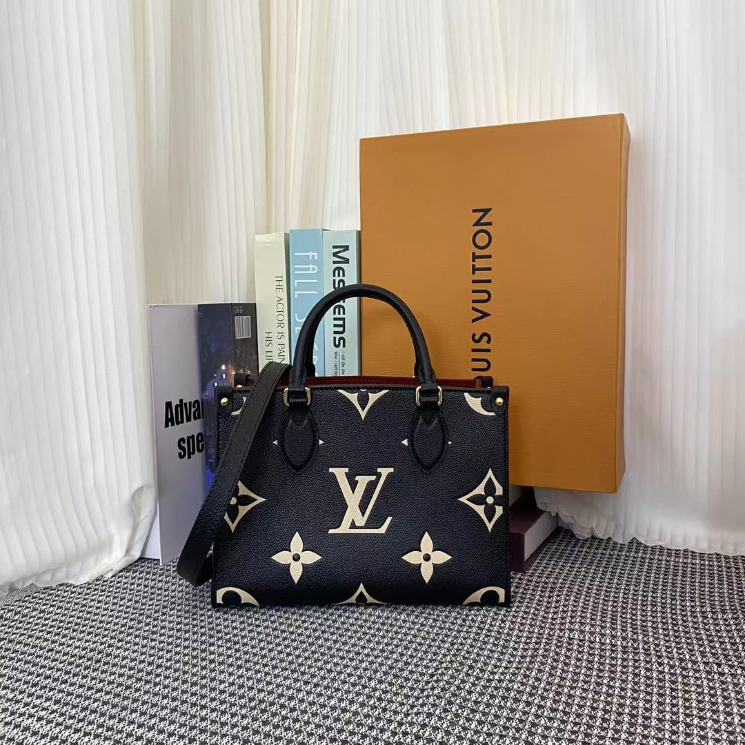 99新 LouisVuitton/路易威登 二奢品黑色白花小号手提斜挎单肩包