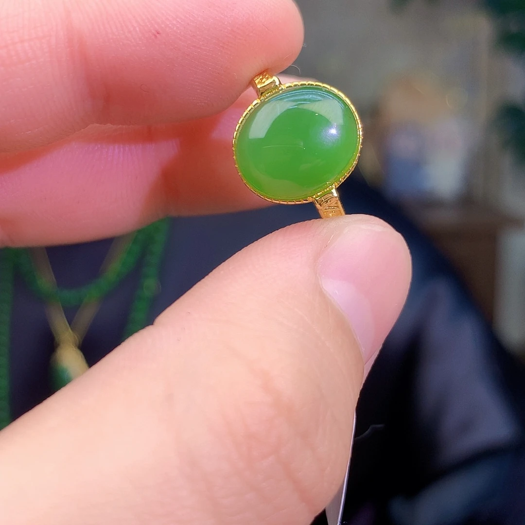 吊坠(不含链)银S925镶嵌和田玉（碧玉）戒指