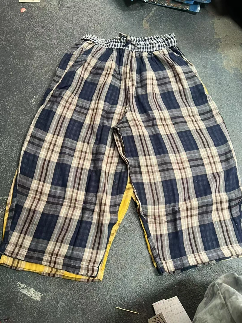 2025夏季新款棉纱格子七分裤