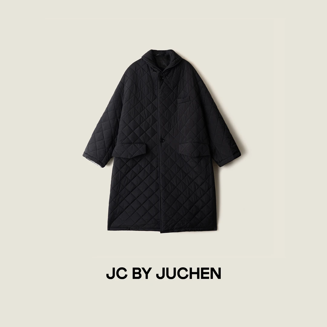 包豪斯暖意经典菱格纹大廓形保暖棉服冬季长款外套FW102003-54