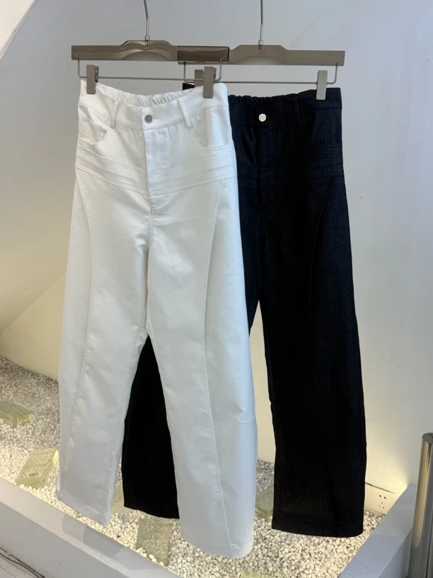 弯刀阔腿裤夏季水洗拉链中腰男牛仔裤简约弹力百搭长裤WK10066