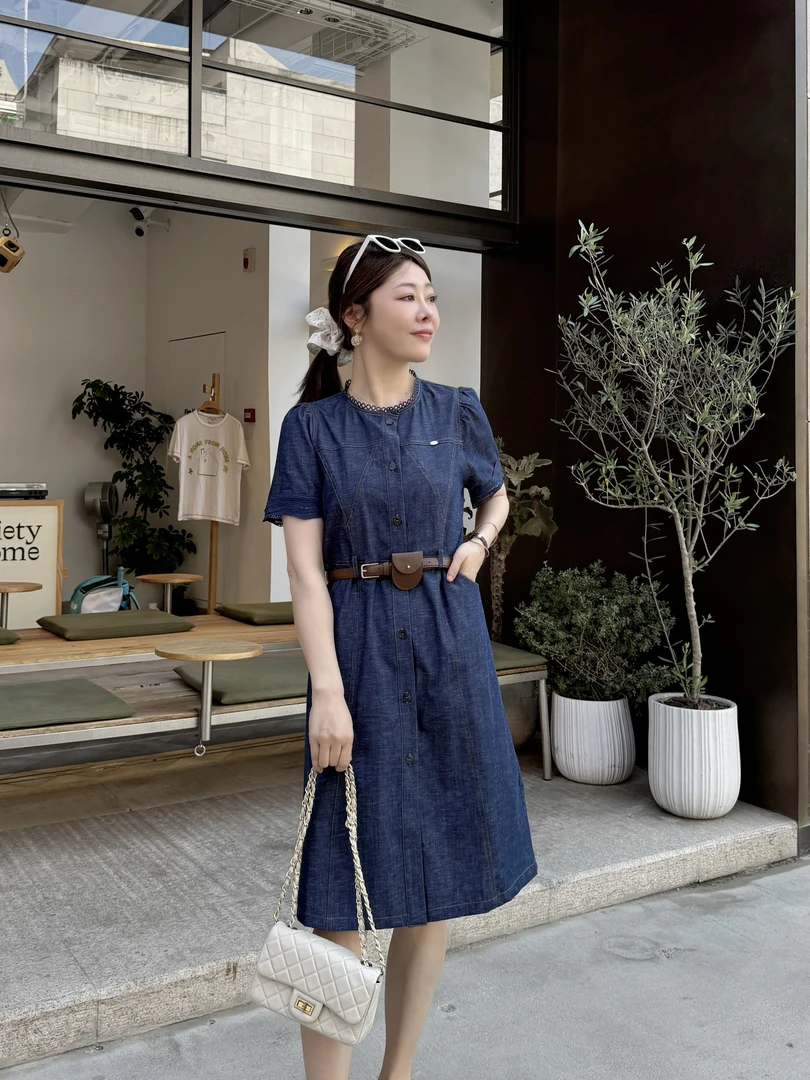 夏季新款 复古气质显瘦中长款牛仔连衣裙 LJE-D80#