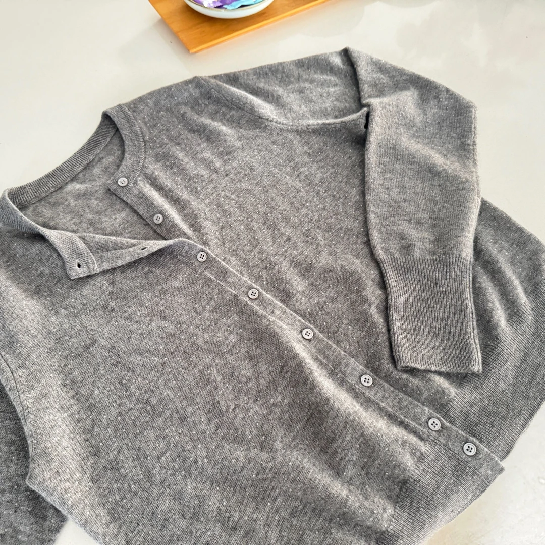 专柜原单//山羊绒莱赛尔减龄秋季百搭针织合体羊绒开衫