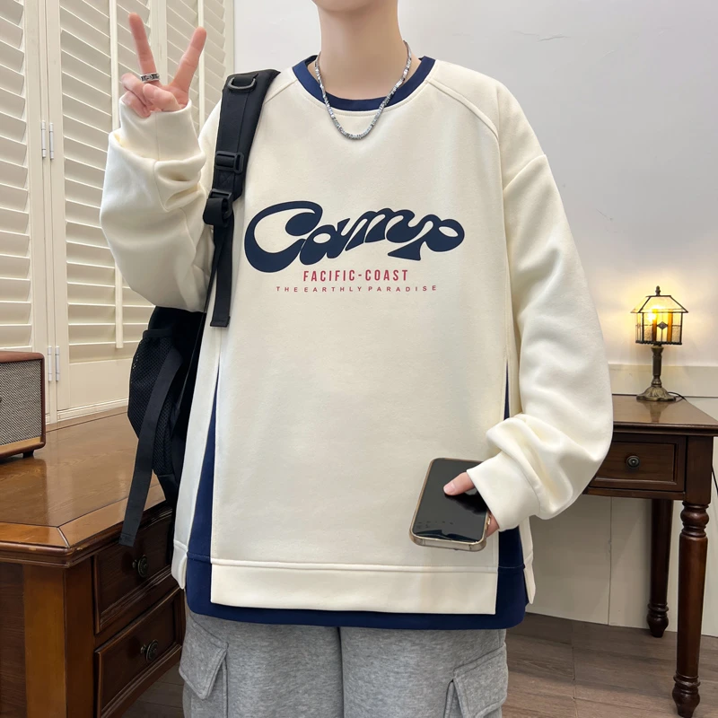 青少年圆领卫衣男2025春季新款学生百搭帅气休闲港风打底衫上衣服