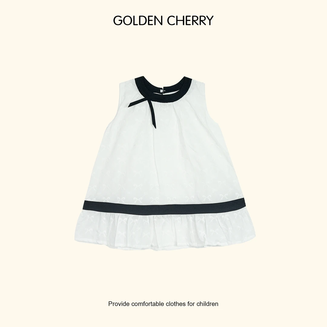 【金樱桃Golden cherry】小童蝴蝶结满印系绳拼接娃娃衫qdd638