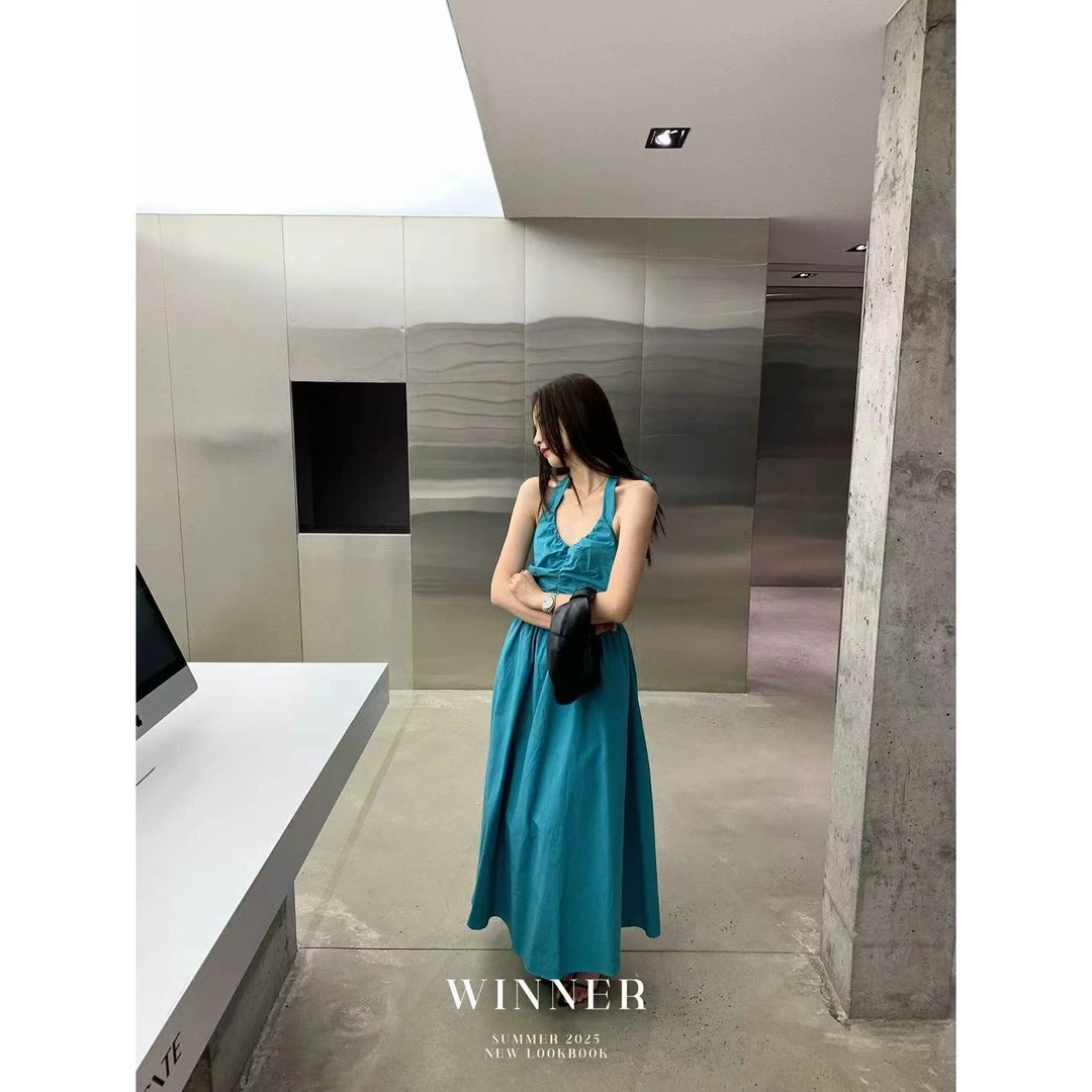 6896  U领吊带绑带连衣裙  w