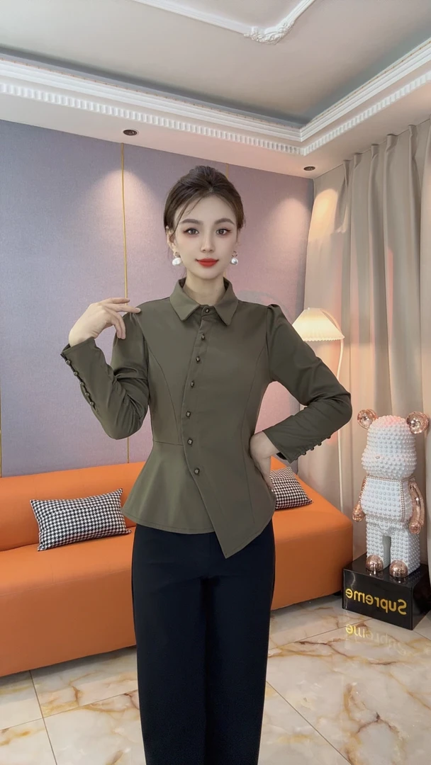 (加绒保暖)新款修身型长袖秋冬季衬衫衬衣显瘦百搭外套女士X6060