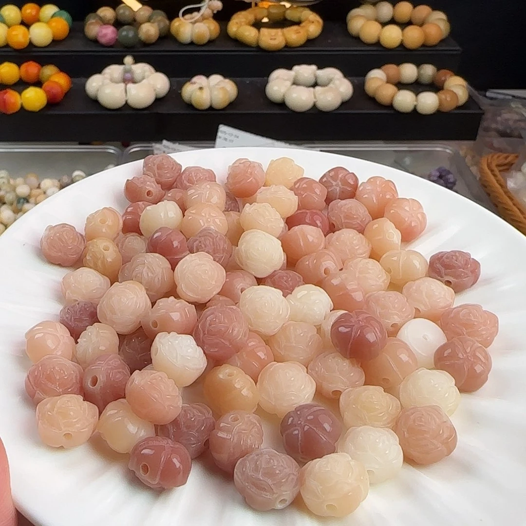 吊坠菩提根/象牙果卡12粉色山茶100颗