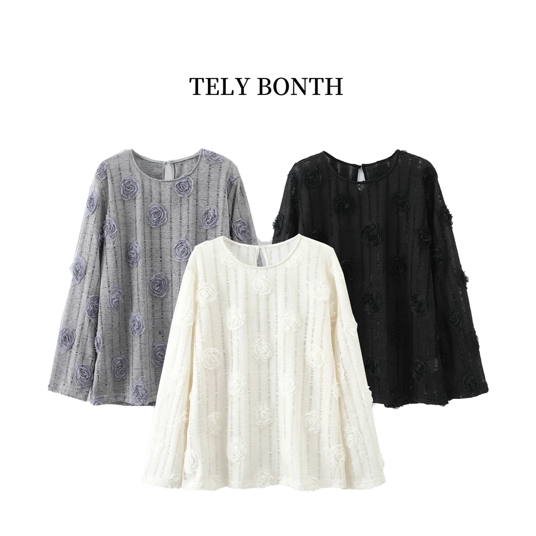 【雾里看花】秋季新款休闲百搭女重工立体花朵镂空上衣D1352