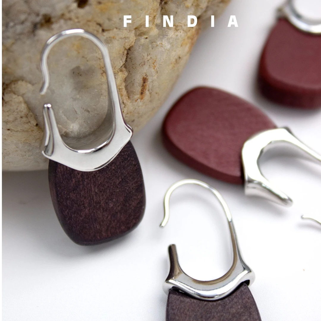 黄铜木质耳饰 FINDIA木木兰香复古高级质感手工小众气质耳环耳挂