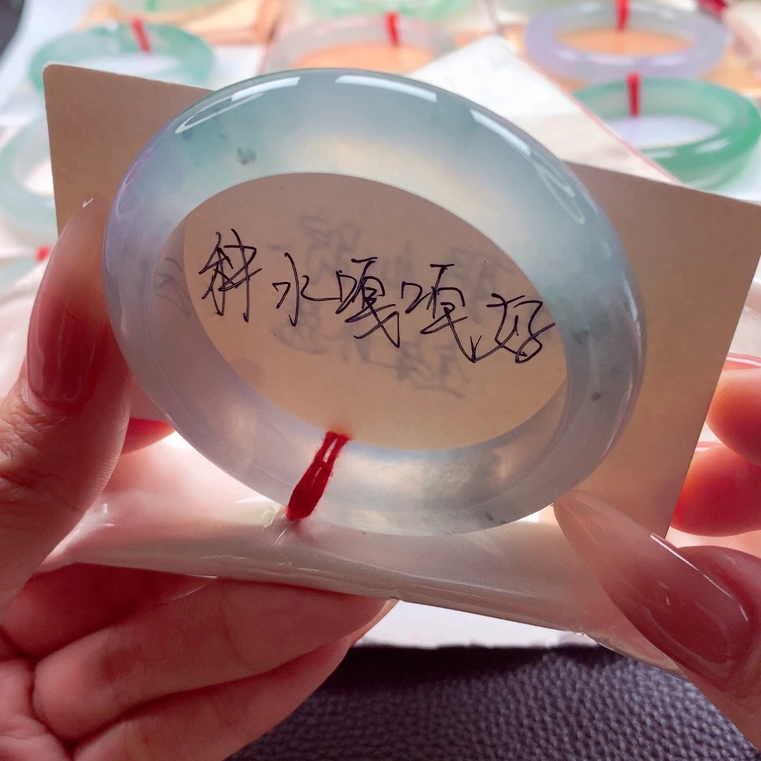 翡翠未镶嵌手镯52.8炸光冰蓝钢飘花宽版 敏