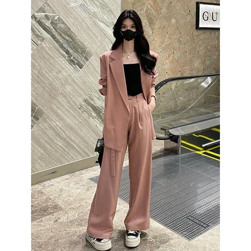 御姐风时尚西装套装女士秋冬装新款职业西装外套休闲宽裤两件套女