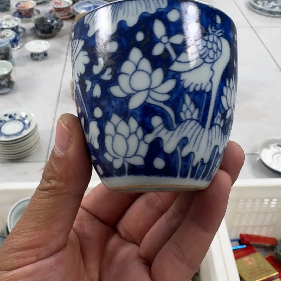 陶摆件青花一路连科手雷杯