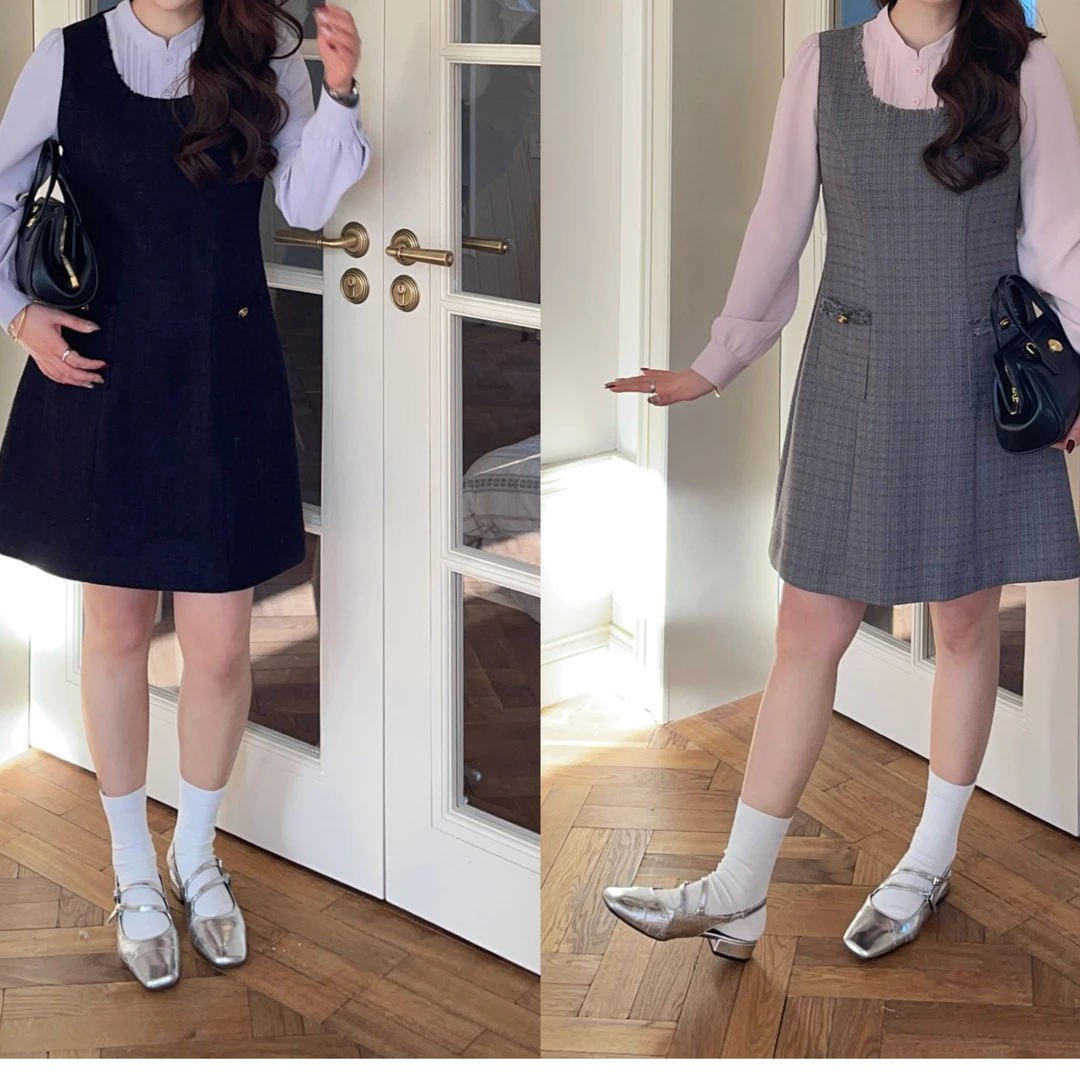 QC杨杨【浅月温柔】微胖大码女春气质假两件小香连衣裙 ZY411F20