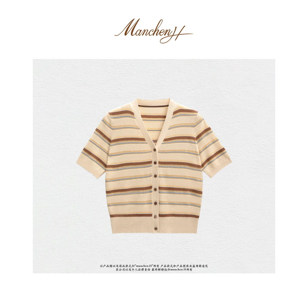 曼辰manchenh“小岛微风”意大利进口特种强捻纱超细针针织上衣