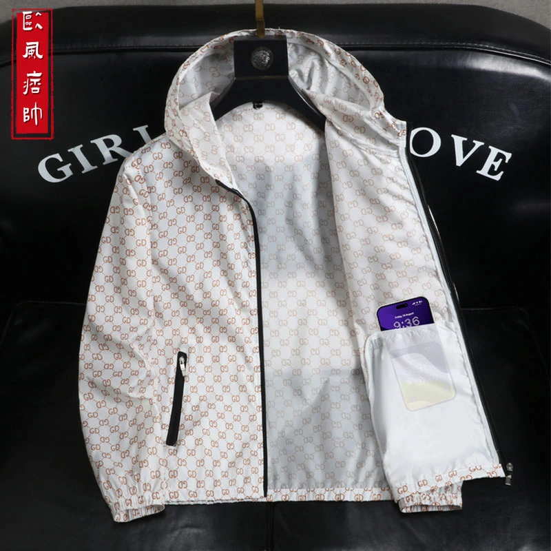 夏季时尚轻薄透气防晒衣男户外骑行钓鱼外套休闲夹克痞帅连帽