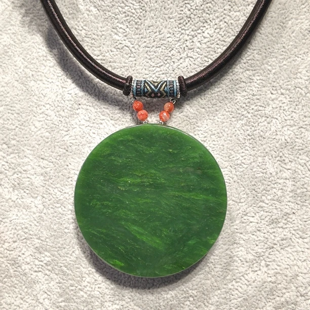 和田玉碧玉护心镜平安无事牌吊坠项圈款