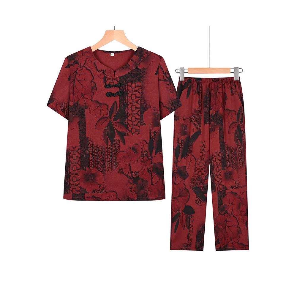 中老年人夏装女奶奶装短袖套装60岁70妈妈夏季衣服太太宽松两件套