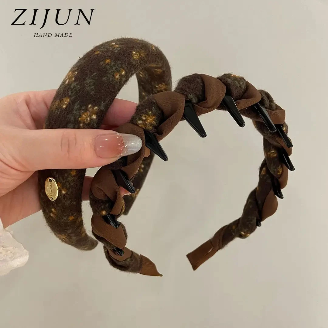 秋冬碎花发箍女宽边带齿防滑外戴发卡发捆高颅顶时尚头箍小香风