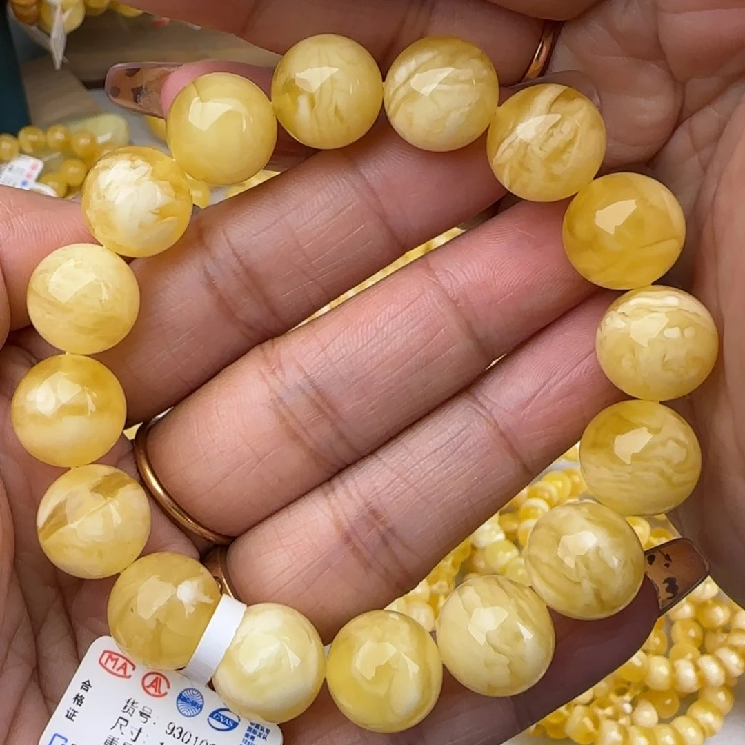 蜜蜡手链未镶嵌白花圆珠手串