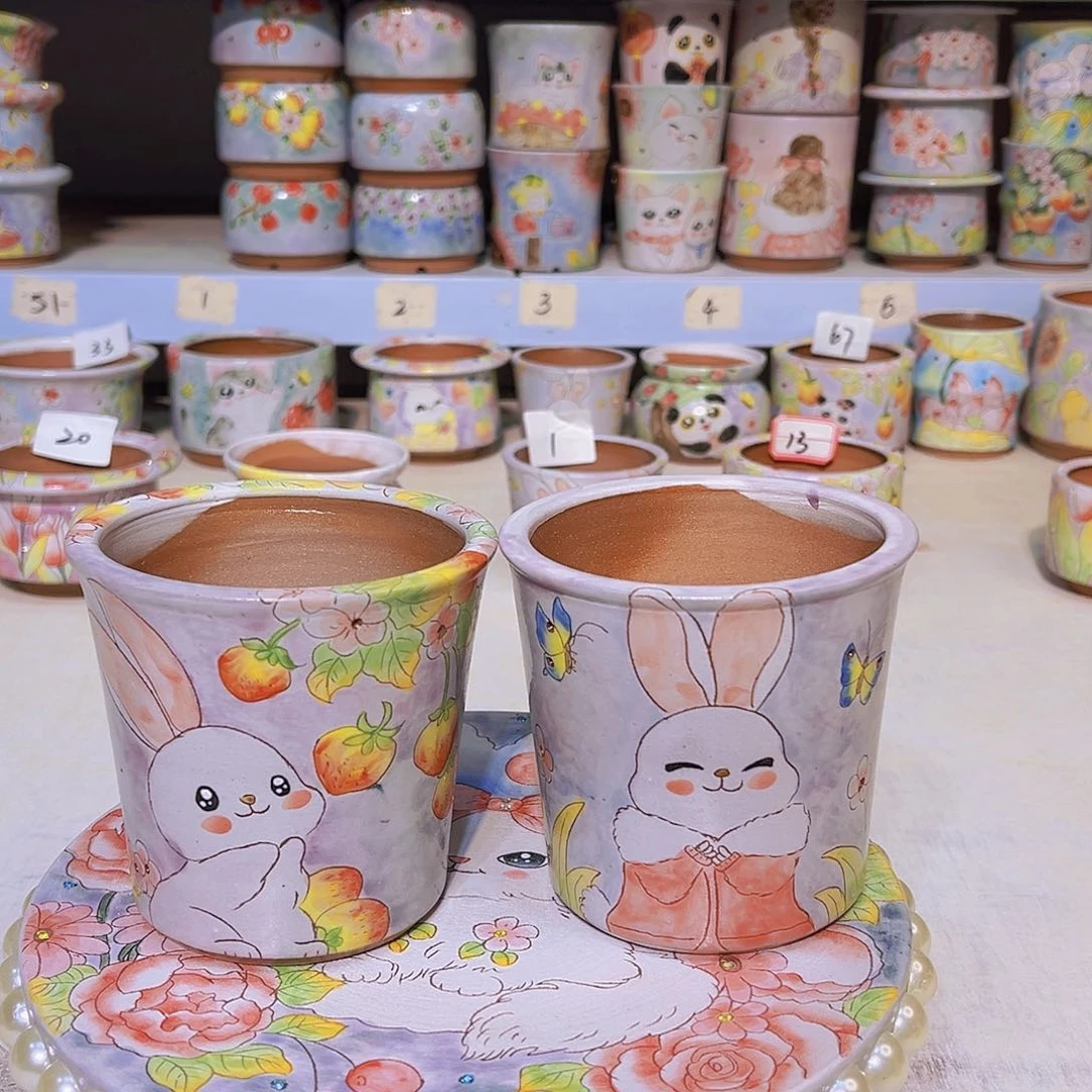 花盆多肉植物手绘花盆景德镇粗陶13