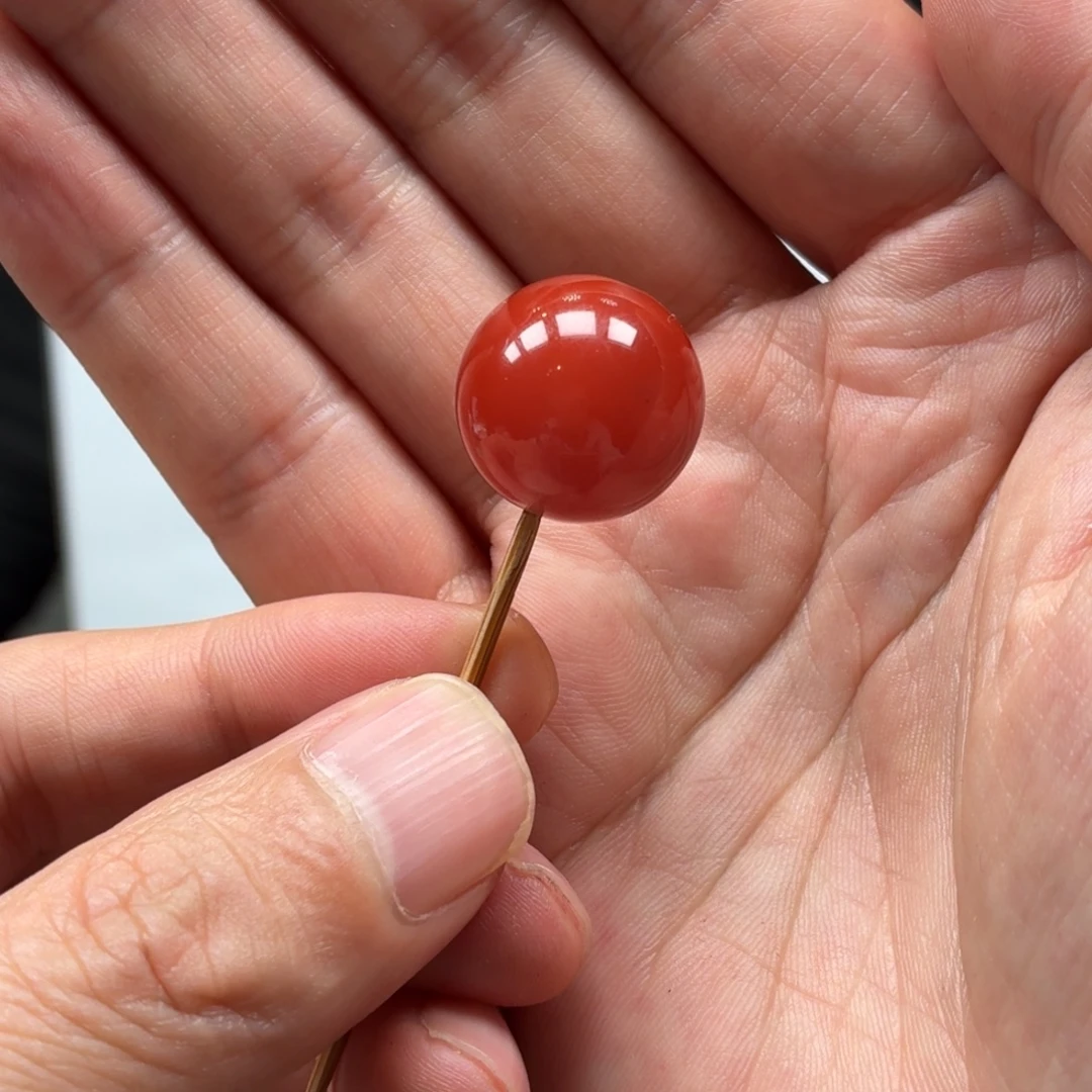 南红玛瑙未镶嵌手串原矿保山南红大黑洞水红单珠卡17.7