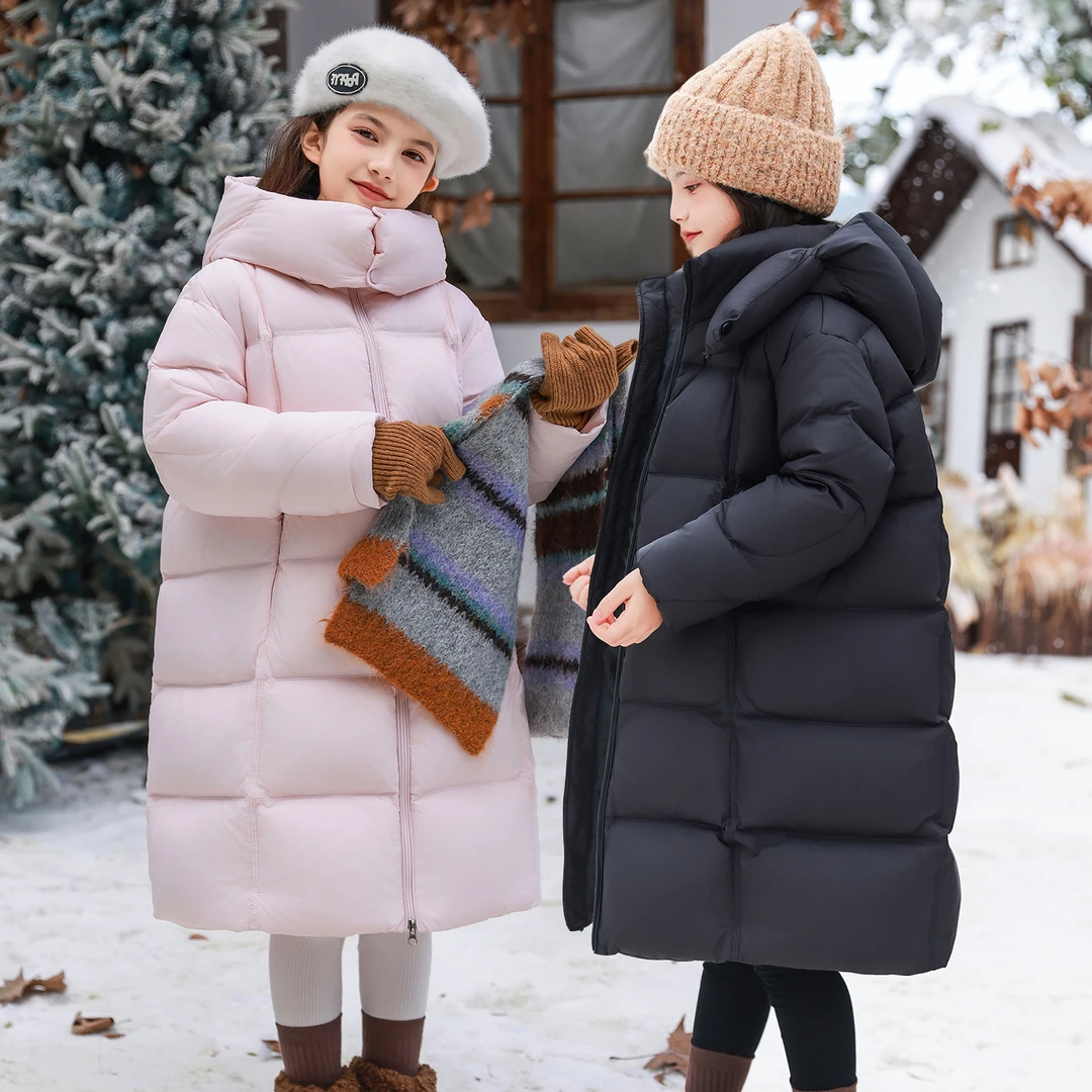 长款过膝女童羽绒服2025新款90白鸭绒中大童加厚保暖冬季洋气外套