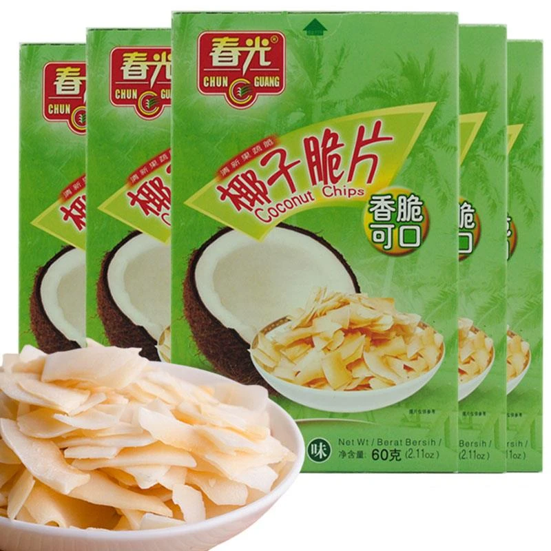 春光椰子脆片60克X5盒烘烤香脆椰子片椰肉果干多口味海南三亚特产