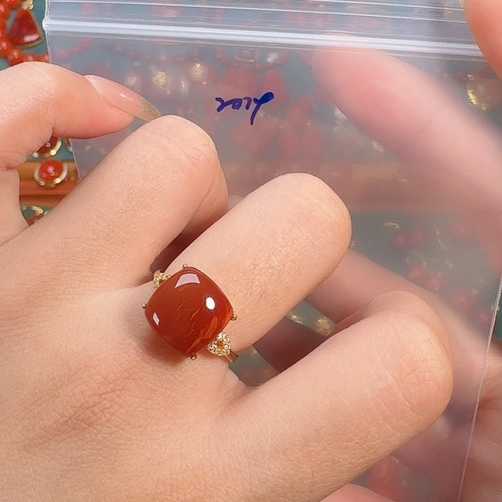 南红玛瑙银S925镶嵌戒指