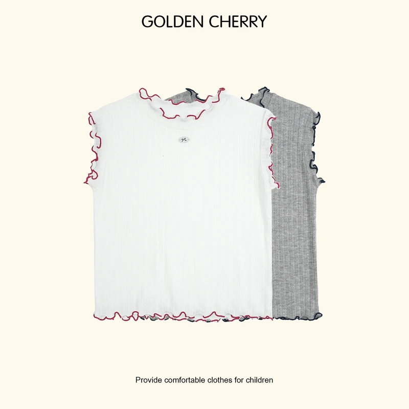 【金樱桃Golden cherry】小童拼色木耳边凉爽背心QDD330