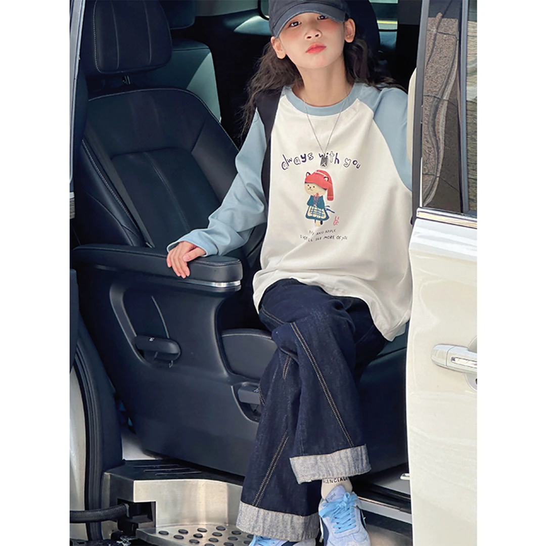 K29350孙小美插肩袖女童长袖T恤秋装新款儿童上衣春秋打底衫