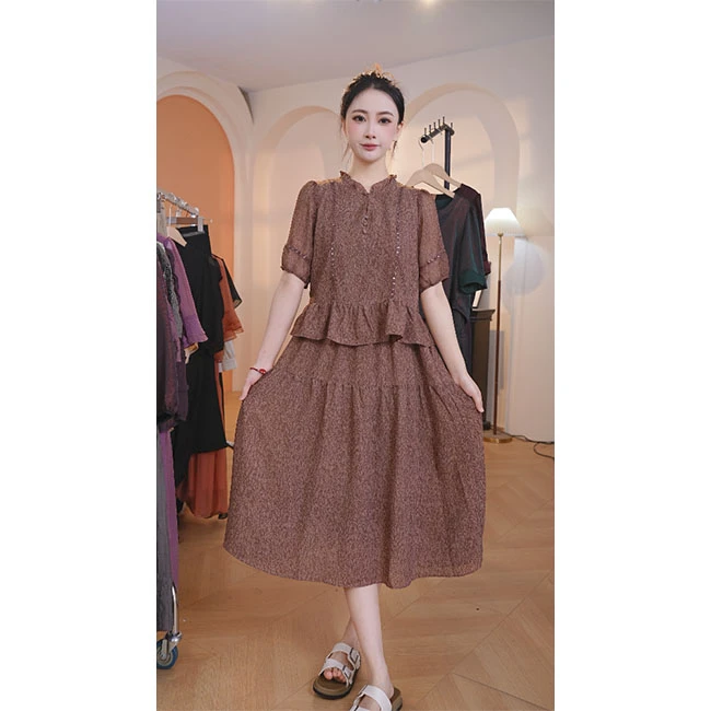 L8541 复古假两件洋气显瘦透气连衣裙2025年春夏新款高档显瘦