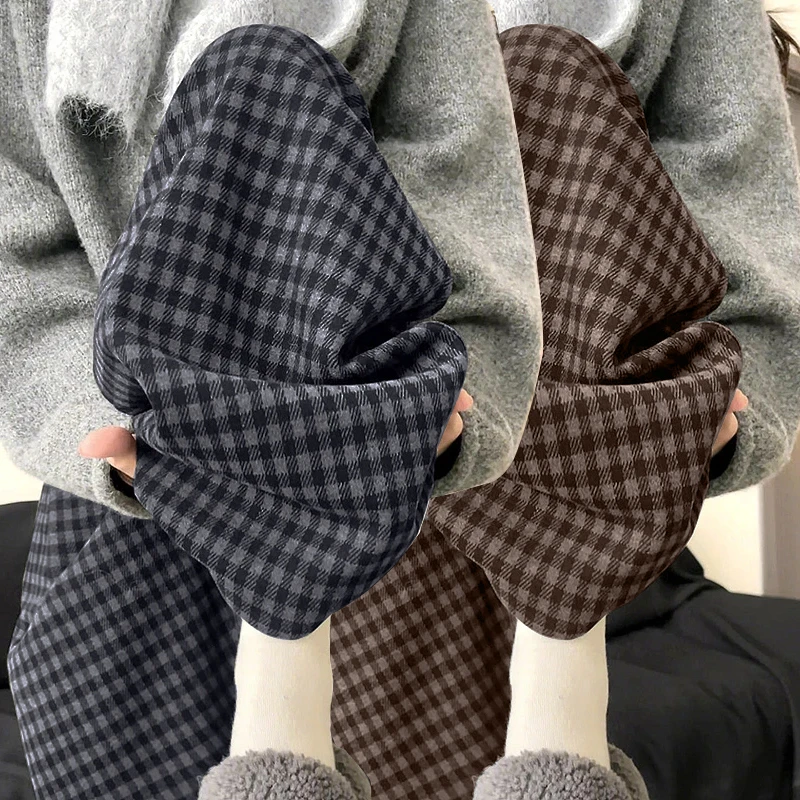 2025春秋季复古格子裤新款慵懒风宽松直筒休闲长裤韩版阔腿裤女