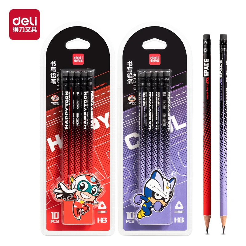 得力HC152-HB开心超人三角杆书写铅笔HB(混)(10支/盒)
