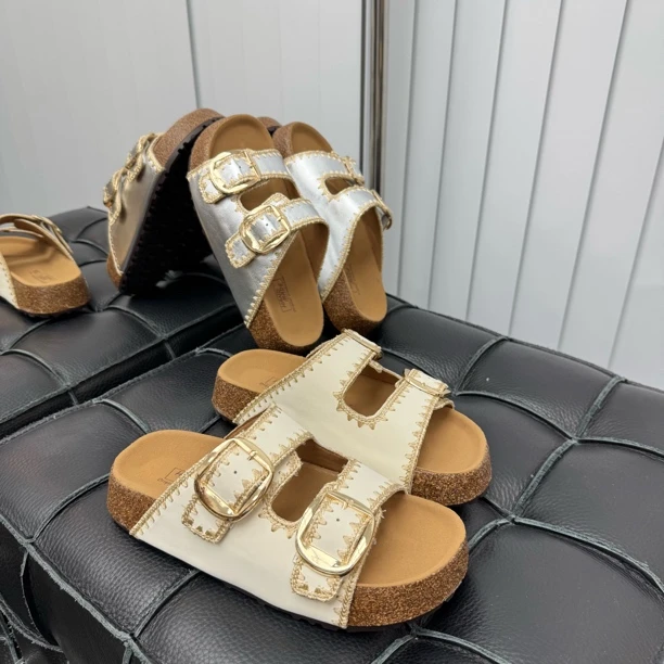 真皮外穿厚底凉拖鞋女2025新款防滑复古沙滩一字拖