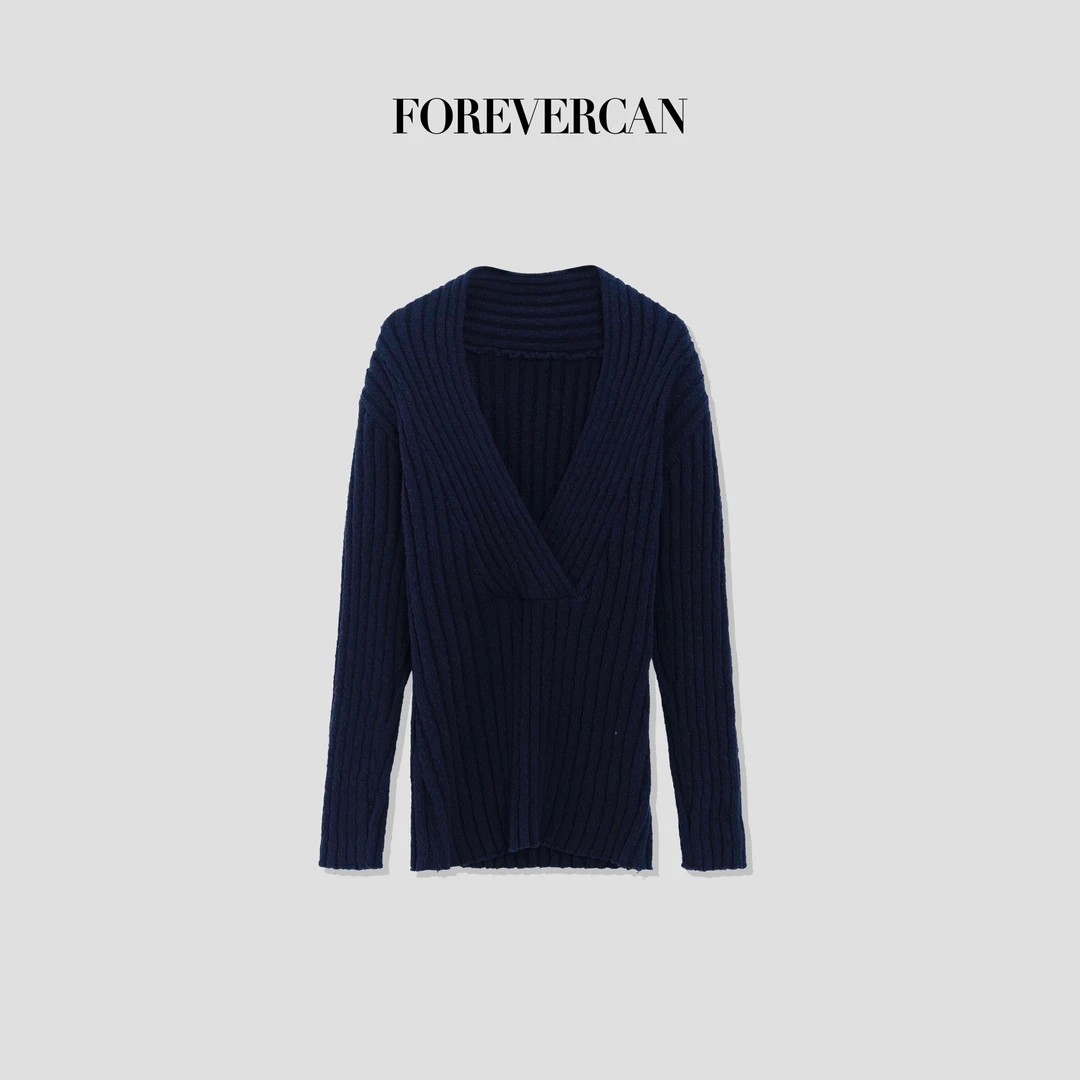 FOREVERCAN“布莱德”Jennie同款 V领竖坑条厚织收腰连衣裙 MY4299