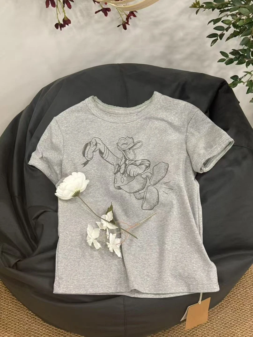花边领短边T纯棉休闲