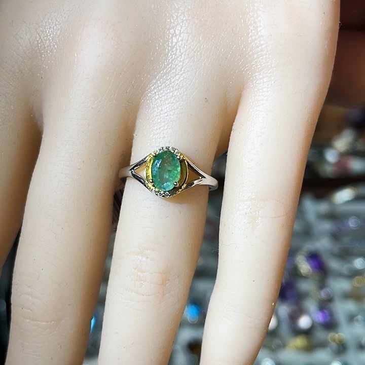 祖母绿戒指银S925镶嵌