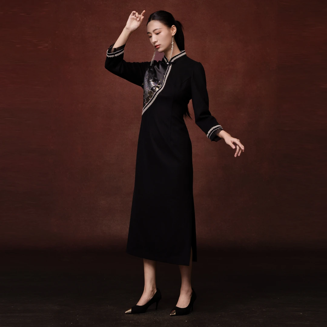 新中式国风新款气质 银蝶墨香连衣裙954237547复古秋冬