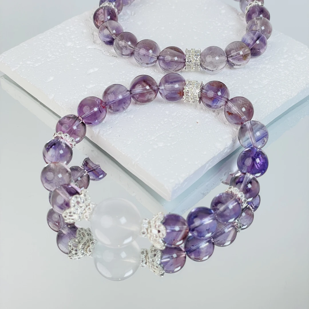 【藏宝阁】紫水紫幽灵白幽灵10mm手串面小仙多样性发其一Z