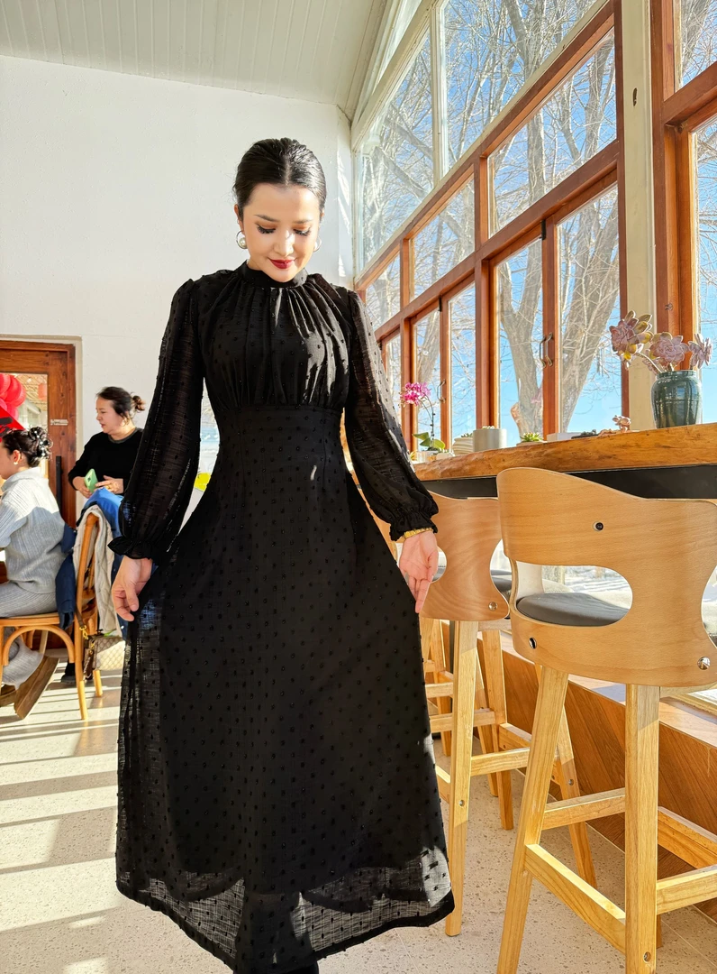 FARGIZ 2025 新款长袖2025女春秋轻奢高级感收腰气质减龄A字裙