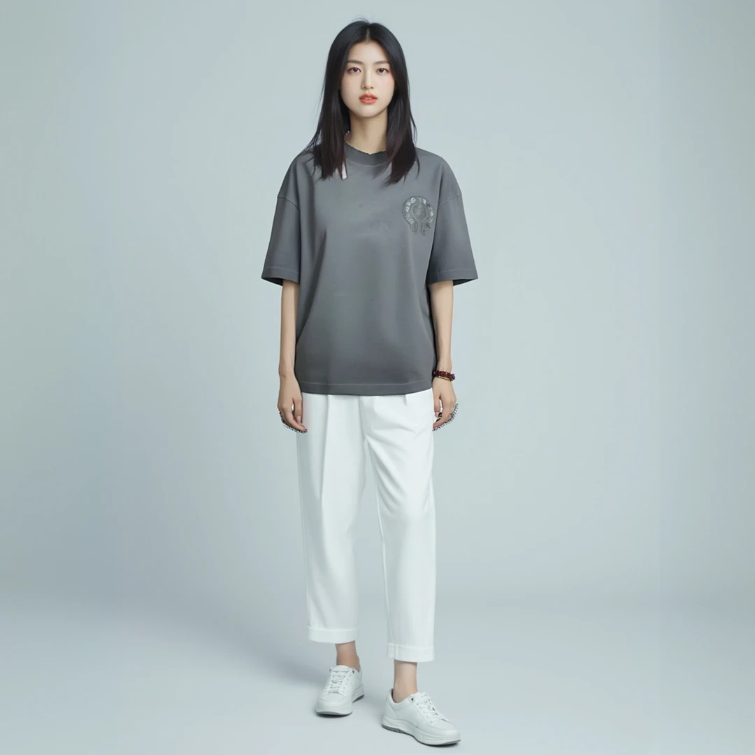 【30号链接】春夏新款圆领宽松纯棉男女同款T恤-克家烫钻前后幅