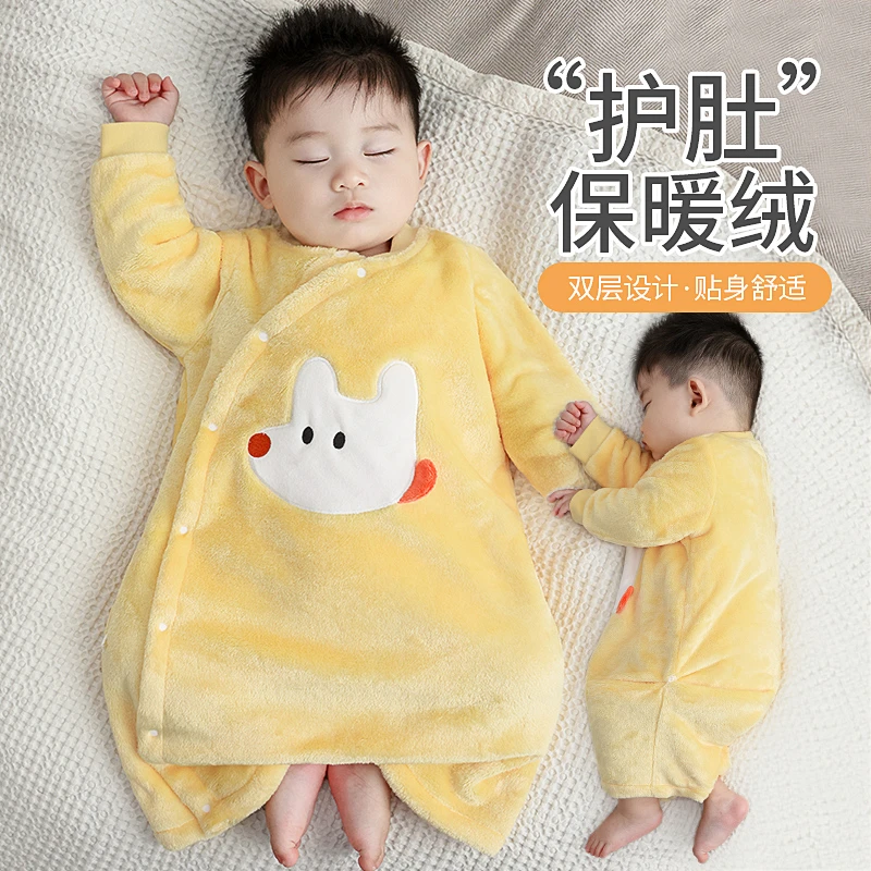 婴儿珊瑚绒保暖睡袋冬季小月龄宝宝睡衣防踢被秋冬款衣服幼儿睡袍
