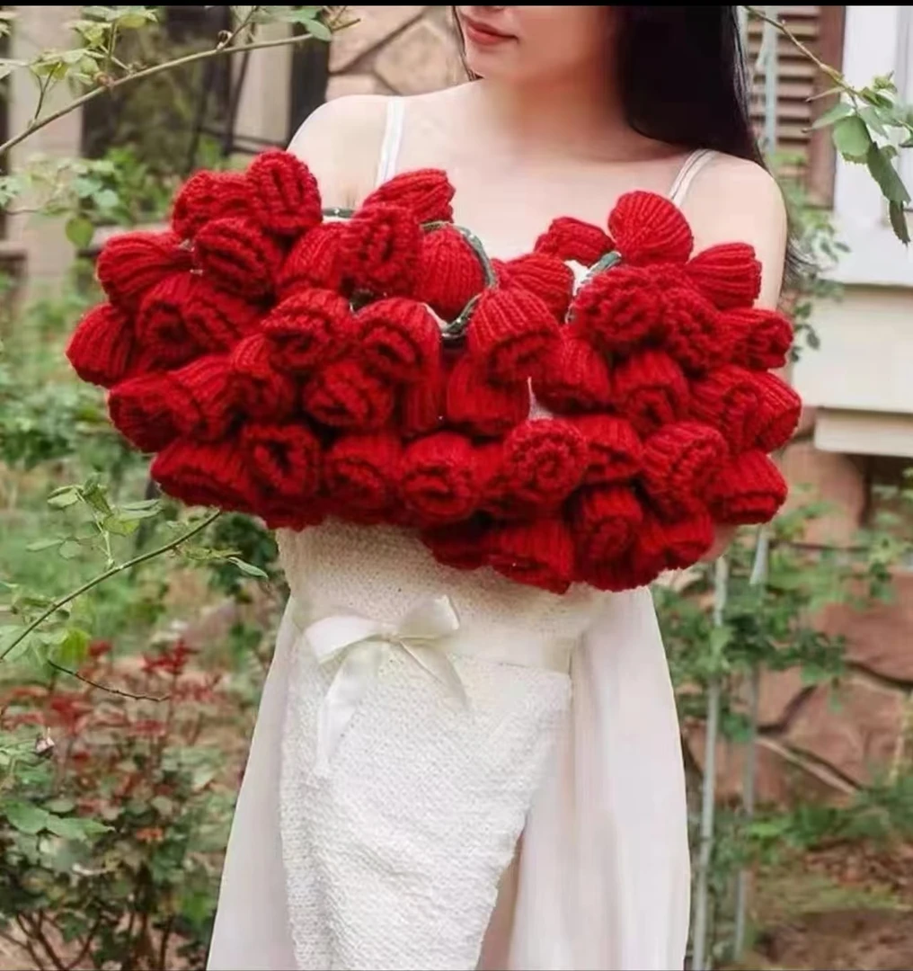 玫瑰花抱毯手工针织毛毯披肩成品午睡毯花束毯子花束手捧现货花束