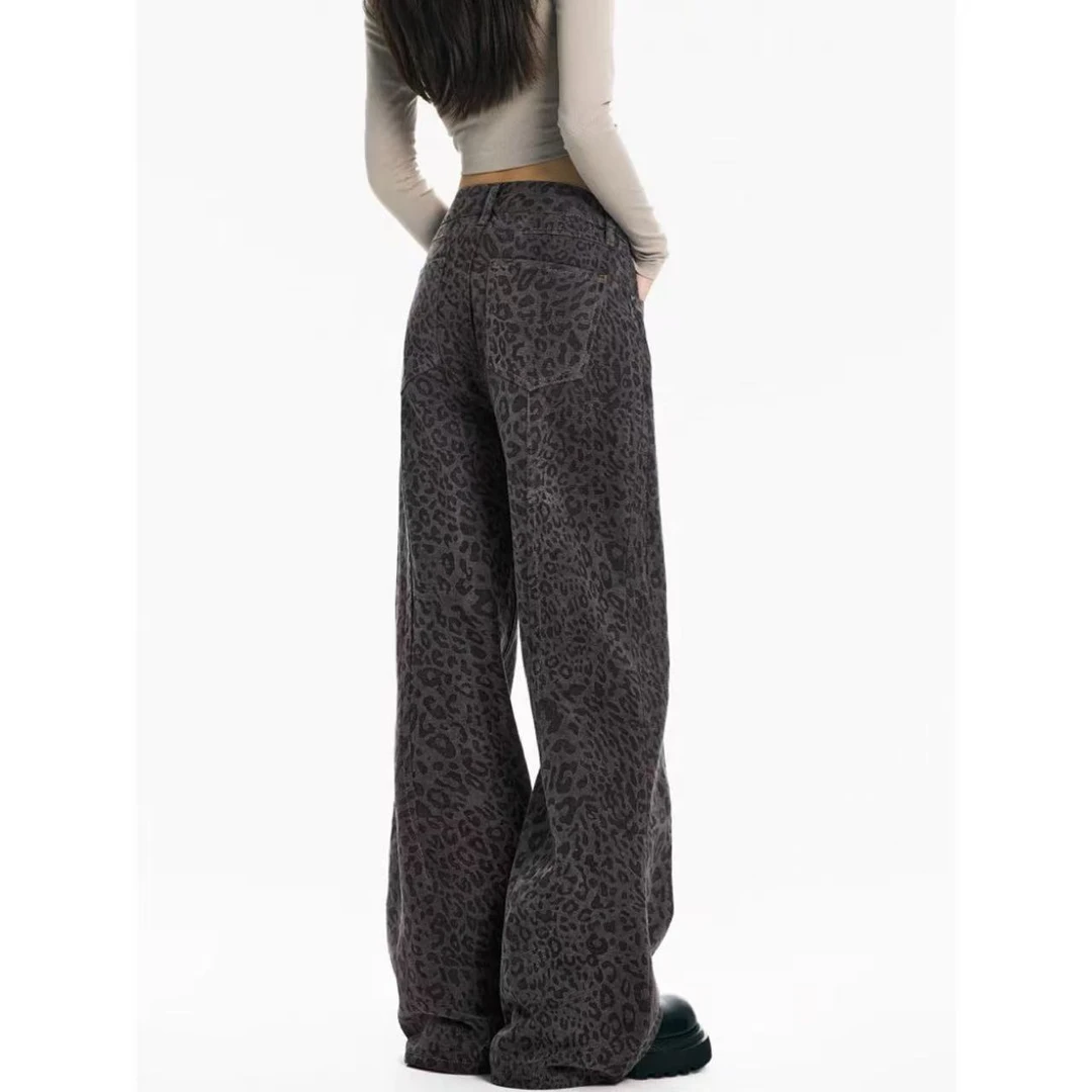 徐秋阳   复古豹纹牛仔裤  秋冬新款百搭时尚休闲显瘦牛仔裤