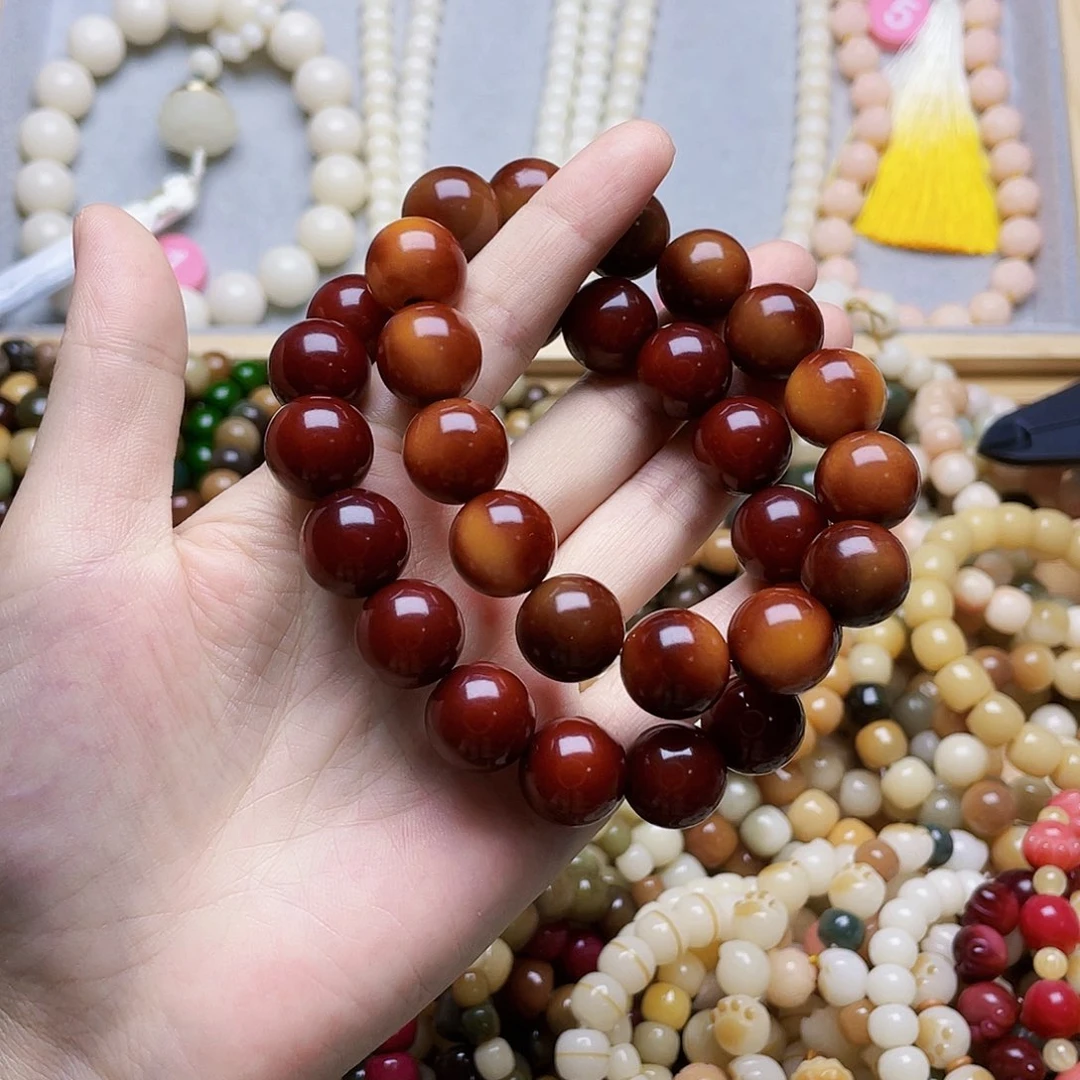 手串菩提根/象牙果椿*车厘子红圆珠和炭烤圆珠卡15各一条